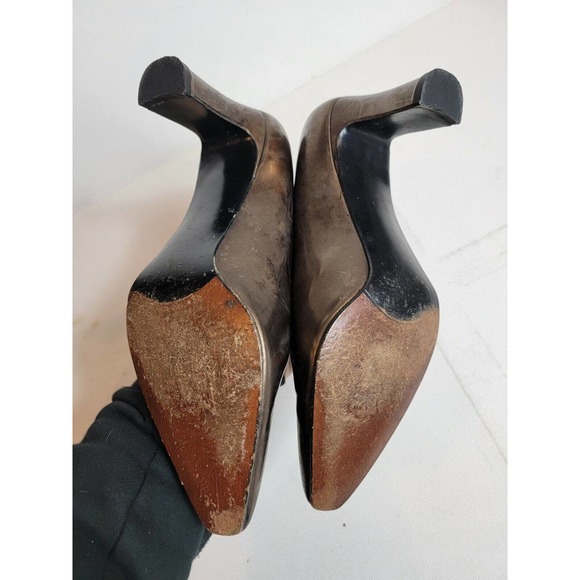 Vintage Stuart Weitzman‎ Heels Bronze Womens Retro Size 8 VTG 1990s - Picture 2 of 7